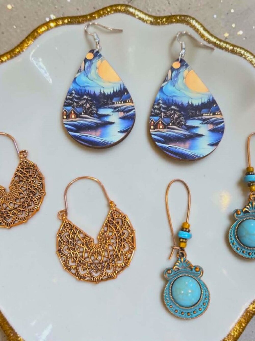 Turquoise With Navy Blue Tone Earring Set
